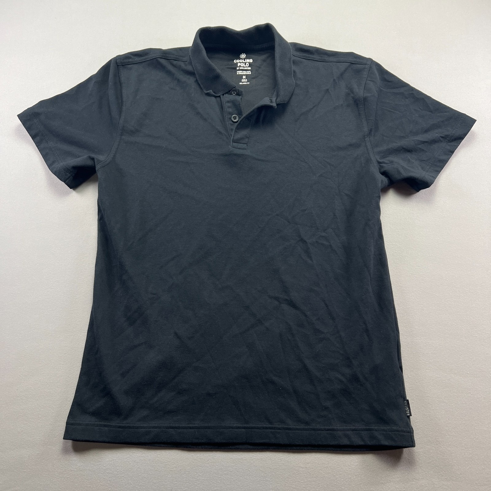 Hollister Cooling Polo Shirt Shirt Men Medium Black Relaxed Fit Golf Performance